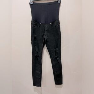 Sandpiper Maternity Jeans, Black, Distressed, Size Small